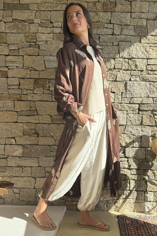 Yara Oakley Tie Back Duster Chocolate